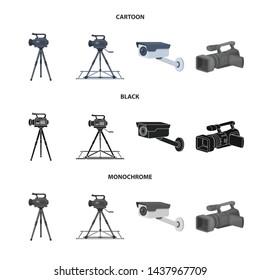 Isolated object of camcorder and camera icon. Collection of camcorder and dashboard stock vector illustration.