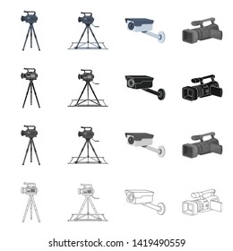 Isolated object of camcorder and camera logo. Set of camcorder and dashboard vector icon for stock.