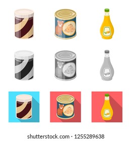 Isolated object of can and food icon. Collection of can and package vector icon for stock.