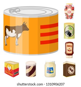 Isolated object of can and food icon. Collection of can and package stock vector illustration.