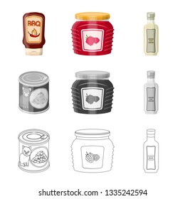 Isolated object of can and food icon. Collection of can and package stock vector illustration.