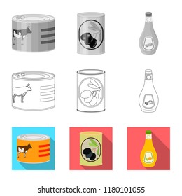 Isolated object of can and food logo. Set of can and package vector icon for stock.