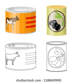 Isolated object of can and food logo. Collection of can and package stock symbol for web.