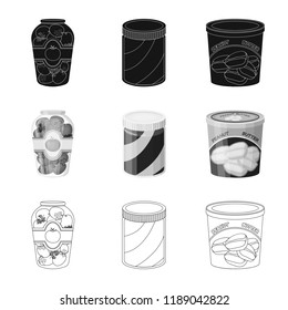 Isolated object of can and food logo. Collection of can and package stock symbol for web.