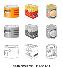 Isolated object of can and food logo. Collection of can and package stock symbol for web.