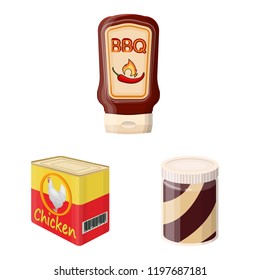 Isolated object of can and food logo. Collection of can and package vector icon for stock.