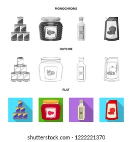 Isolated object of can and food logo. Collection of can and package stock vector illustration.