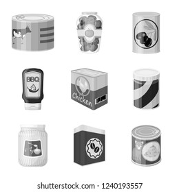 Isolated object of can and food logo. Set of can and package vector icon for stock.