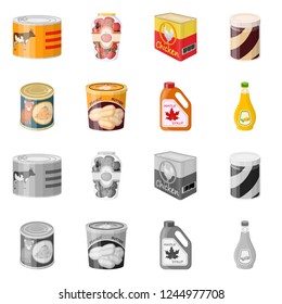 Isolated object of can and food logo. Collection of can and package stock vector illustration.