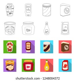 Isolated object of can and food logo. Set of can and package vector icon for stock.