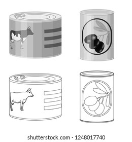 Isolated object of can and food logo. Set of can and package vector icon for stock.