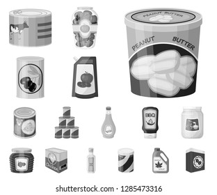 Isolated object of can and food logo. Collection of can and package stock vector illustration.