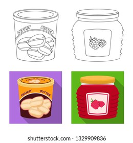 Isolated object of can and food logo. Collection of can and package stock vector illustration.