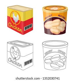 Isolated object of can and food logo. Set of can and package stock vector illustration.