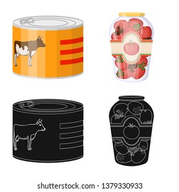 Isolated object of can and food logo. Set of can and package stock vector illustration.