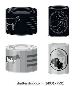 Isolated object of can and food logo. Set of can and package vector icon for stock.