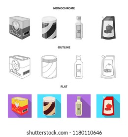 Isolated object of can and food sign. Collection of can and package stock vector illustration.