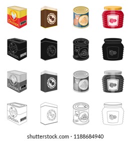 Isolated object of can and food sign. Set of can and package vector icon for stock.