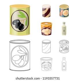 Isolated object of can and food sign. Set of can and package vector icon for stock.