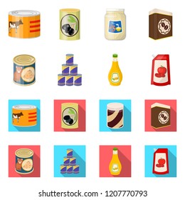 Isolated object of can and food sign. Collection of can and package stock vector illustration.