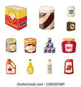 Isolated object of can and food sign. Set of can and package vector icon for stock.