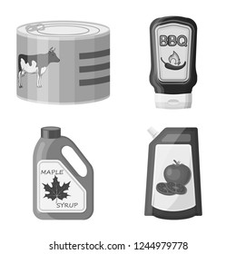 Isolated object of can and food sign. Collection of can and package stock vector illustration.