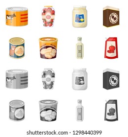 Isolated object of can and food sign. Collection of can and package stock vector illustration.