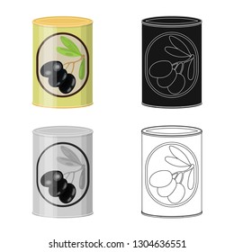 Isolated object of can and food sign. Set of can and package stock vector illustration.