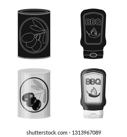 Isolated object of can and food sign. Set of can and package vector icon for stock.