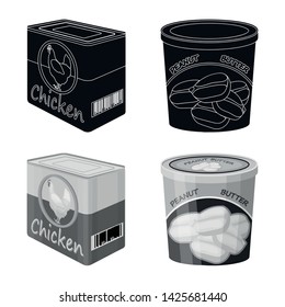 Isolated object of can and food sign. Collection of can and package stock vector illustration.