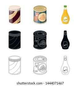 Isolated object of can and food sign. Collection of can and package vector icon for stock.
