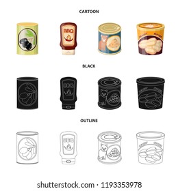 Isolated object of can and food symbol. Collection of can and package stock vector illustration.