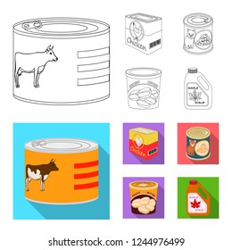 Isolated object of can and food symbol. Collection of can and package stock vector illustration.