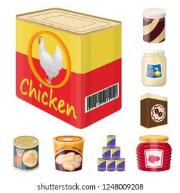 Isolated object of can and food symbol. Collection of can and package stock vector illustration.