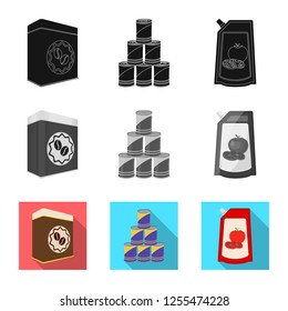 Isolated object of can and food symbol. Collection of can and package vector icon for stock.