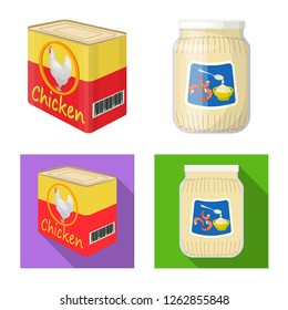 Isolated object of can and food symbol. Collection of can and package stock vector illustration.