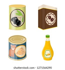 Isolated object of can and food symbol. Collection of can and package stock symbol for web.