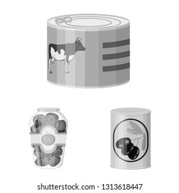 Isolated object of can and food symbol. Collection of can and package stock vector illustration.