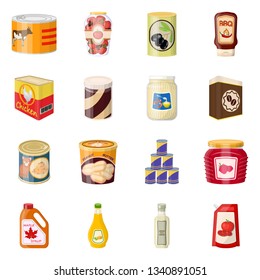 Isolated object of can and food symbol. Set of can and package stock vector illustration.