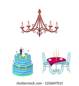 Isolated object of candle and candlestick sign. Set of candle and church vector icon for stock.