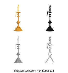 Isolated object of candle and candlestick sign. Set of candle and lit vector icon for stock.