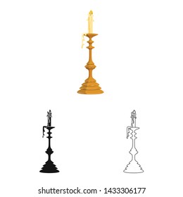Isolated object of candle and candlestick symbol. Set of candle and lit stock symbol for web.