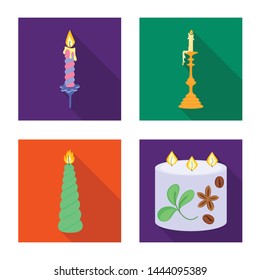 Isolated object of candlelight and decoration symbol. Set of candlelight and flame stock vector illustration.