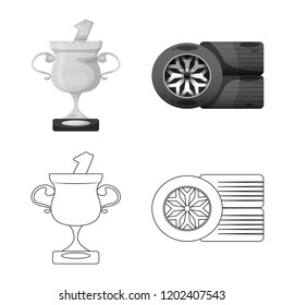 Isolated object of car and rally icon. Set of car and race vector icon for stock.