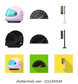 Isolated object of car and rally icon. Collection of car and race stock vector illustration.