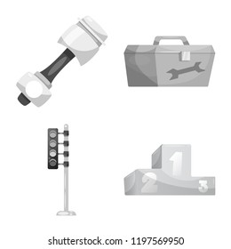 Isolated object of car and rally logo. Set of car and race stock symbol for web.