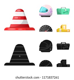 Isolated object of car and rally sign. Collection of car and race stock vector illustration.