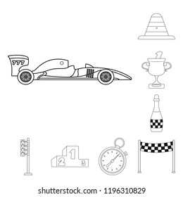 Isolated object of car and rally sign. Set of car and race stock symbol for web.