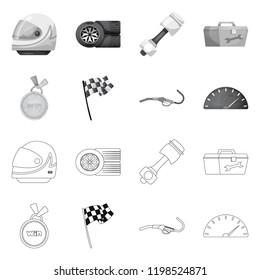 Isolated object of car and rally sign. Collection of car and race stock vector illustration.