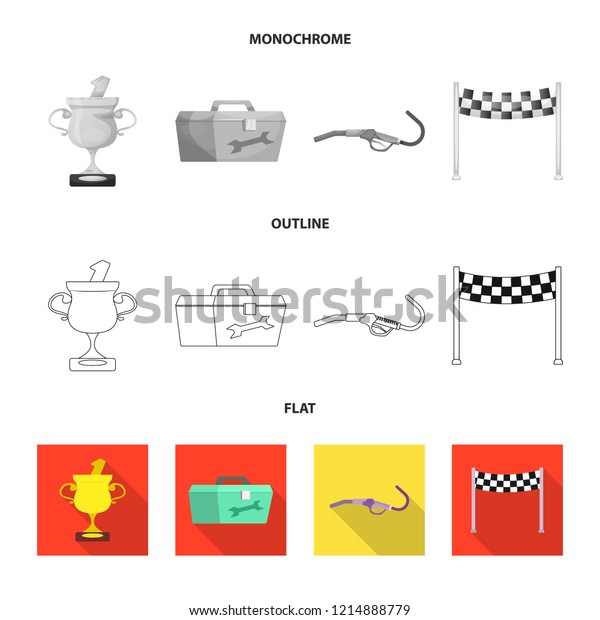 Isolated object of car and rally sign. Set\
of car and race stock vector\
illustration.